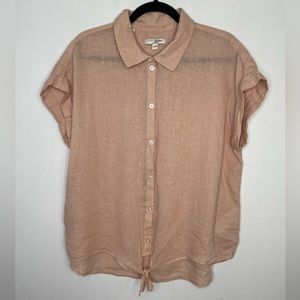Jachs Girlfriend linen blend pink tie front blouse